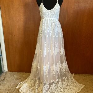 Sheer Floral Lace Maxi Dress with Spaghetti Straps